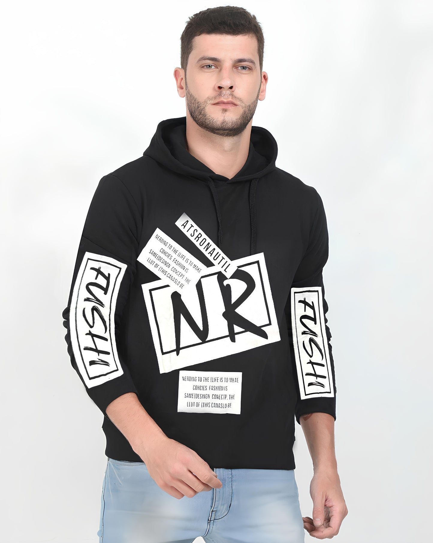 Modern Streetwear Graphic Hoodie with Layered Collar