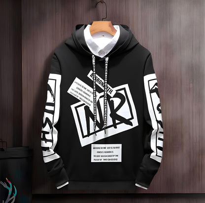 Modern Streetwear Graphic Hoodie with Layered Collar