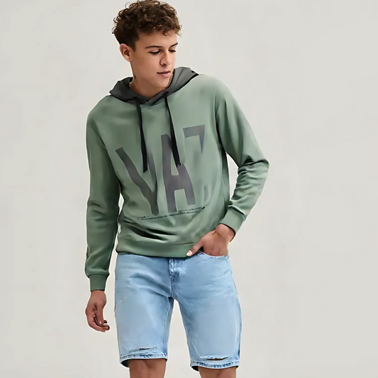 Minimalist casual Sage Green Hoodie with Bold Lettering and Layered Look